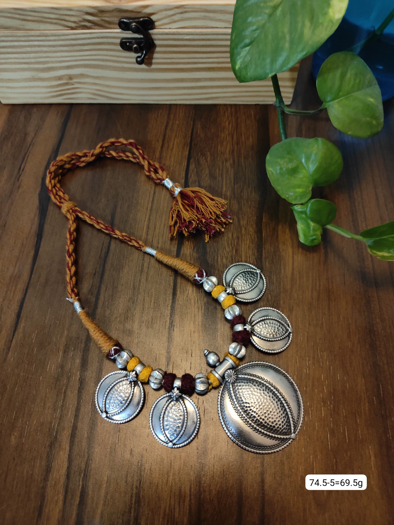 Dhaage Yellow and Maroon disc necklace image 0